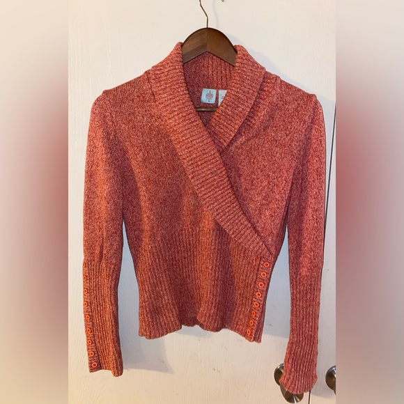 Anthropologie HWR Faux-Wrap Button Cuff Sweater - size medium - Picture 2 of 4